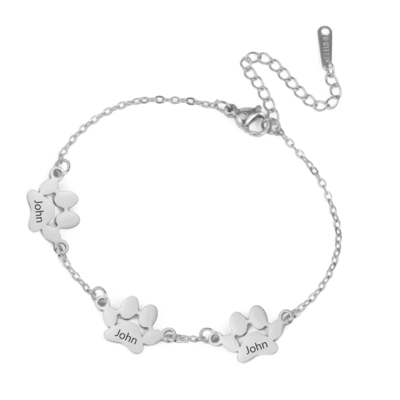 Pulseira de pata de cachorro de aço inoxidável personalizada