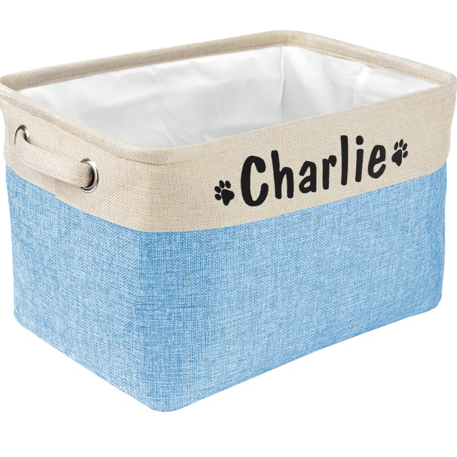 Cesta personalizada para guardar juguetes y accesorios para perros