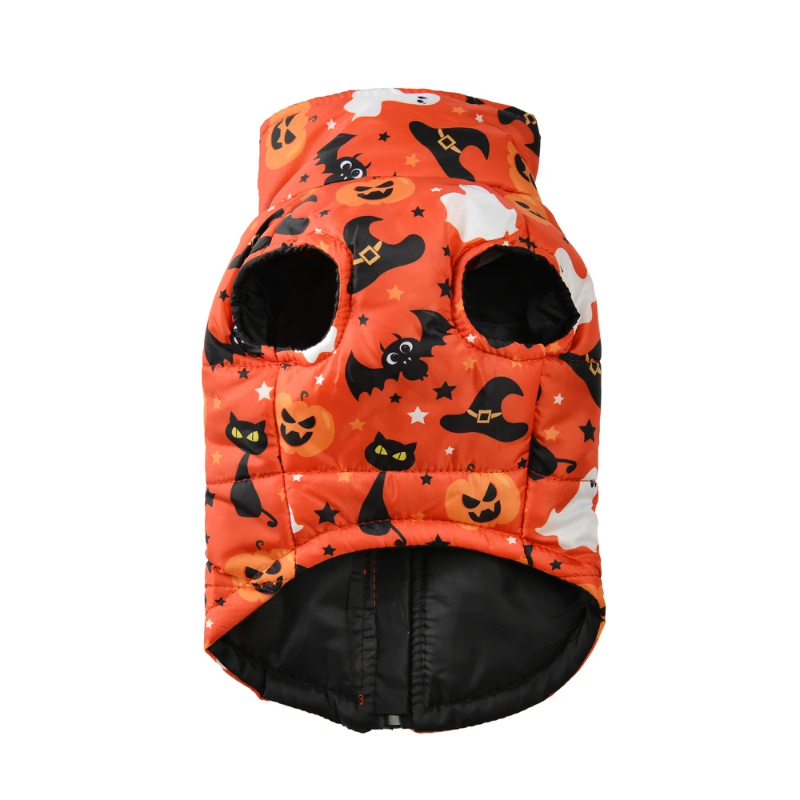Orange Ghosts, Cats & Bats Halloween Dog Costume Jacket