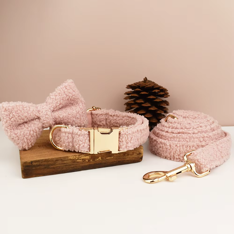 Pink Teddy Personalized Dog Bow, Collar, Leash & Harness Set