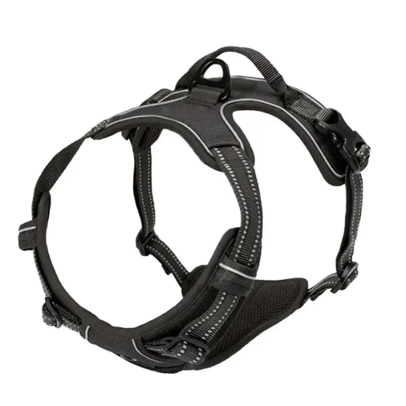 Arnés reflectante antitirones con clip frontal para perros grandes: control resistente