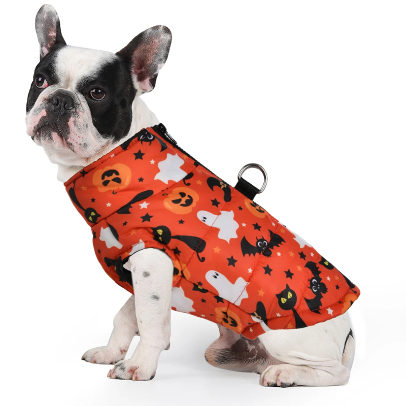 Orange Ghosts, Cats & Bats Halloween Dog Costume Jacket
