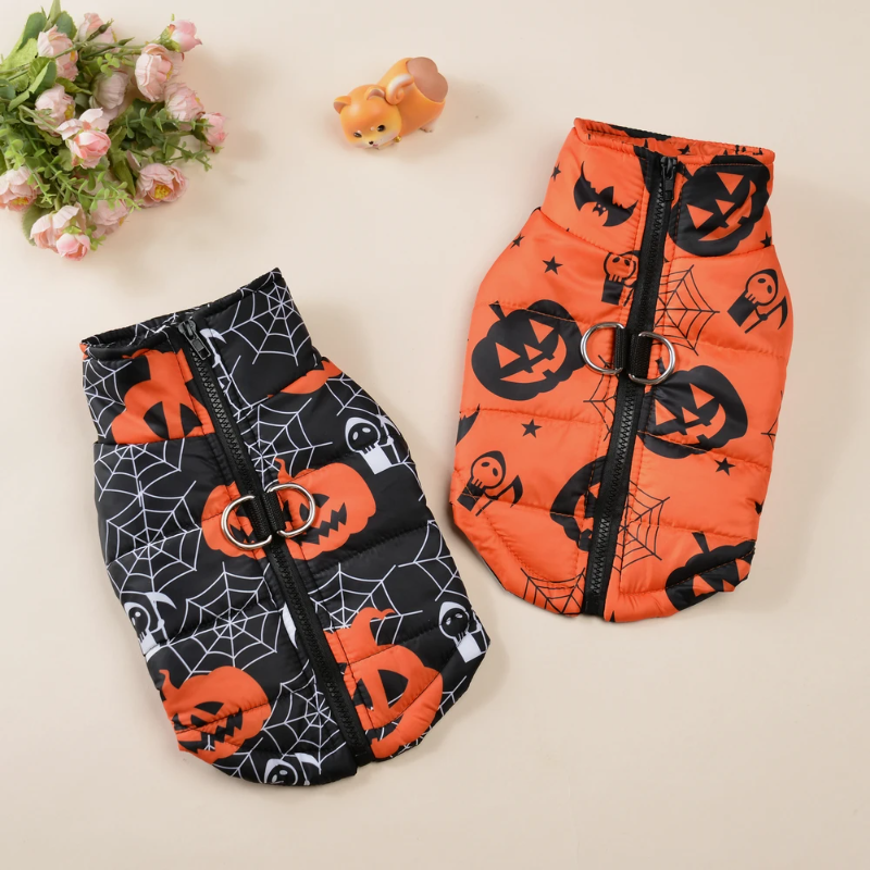 Orange Pumpkins, Spiders & Bats Halloween Dog Costume Jacket