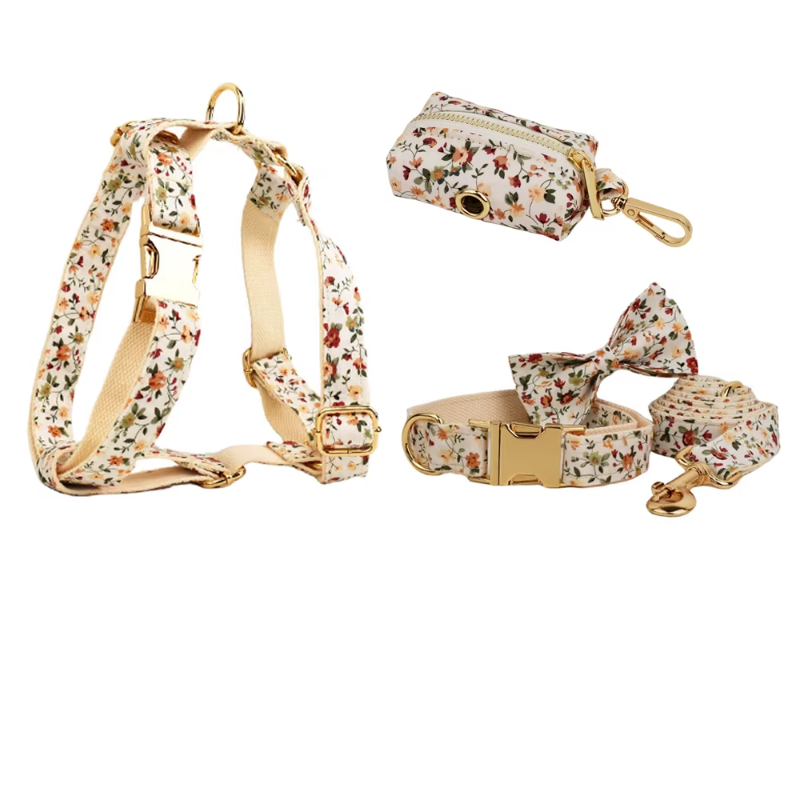 Bloom Chic Personalized Dog Collar, Harness & Leash Set - Luxury Floral Collection