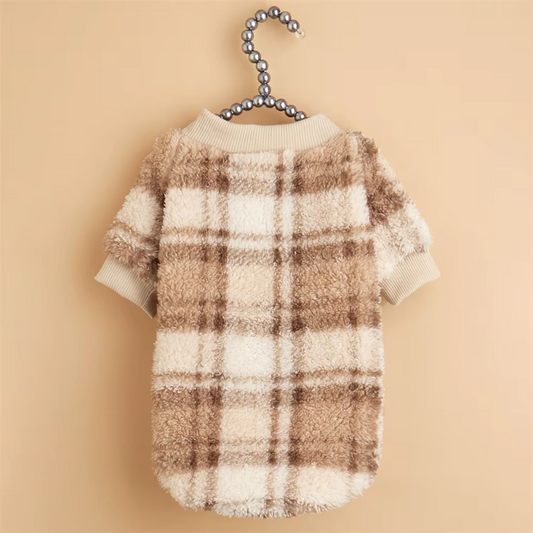 Wrap your small dog in style and comfort with our Cozy Chic Woolen Sweater. Perfect for Chihuahuas, Schnauzers, and puppies, this fleece pullover is a must-have for cooler weather walks. lightbrown