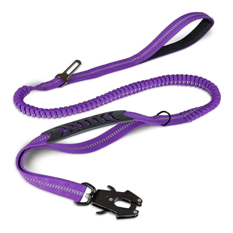 Tactical FlexLeash – Correa elástica reflectante para perros con clip para cinturón de seguridad de coche