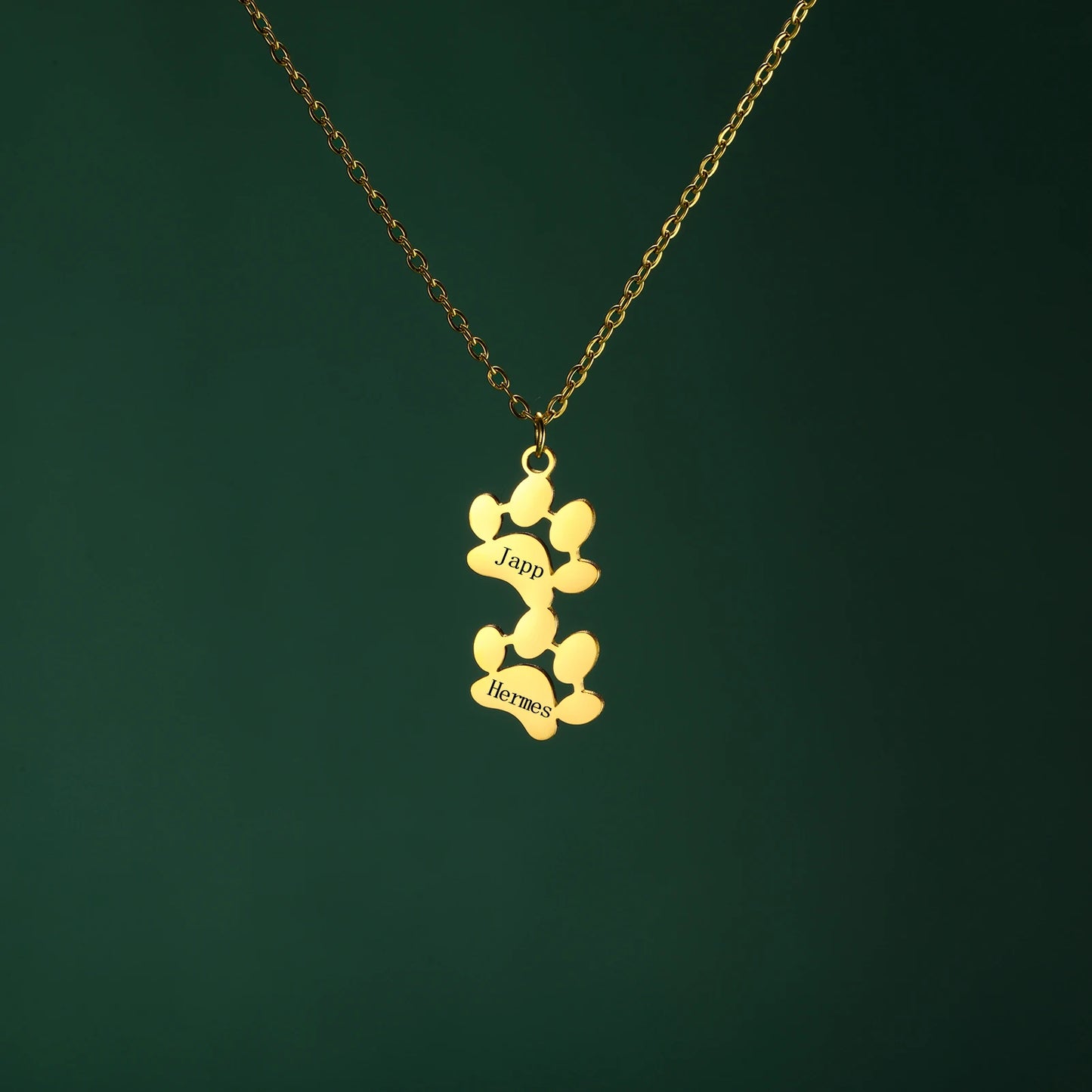 custom engraved necklace with dog paws to customize with your dog name 2 gold paw