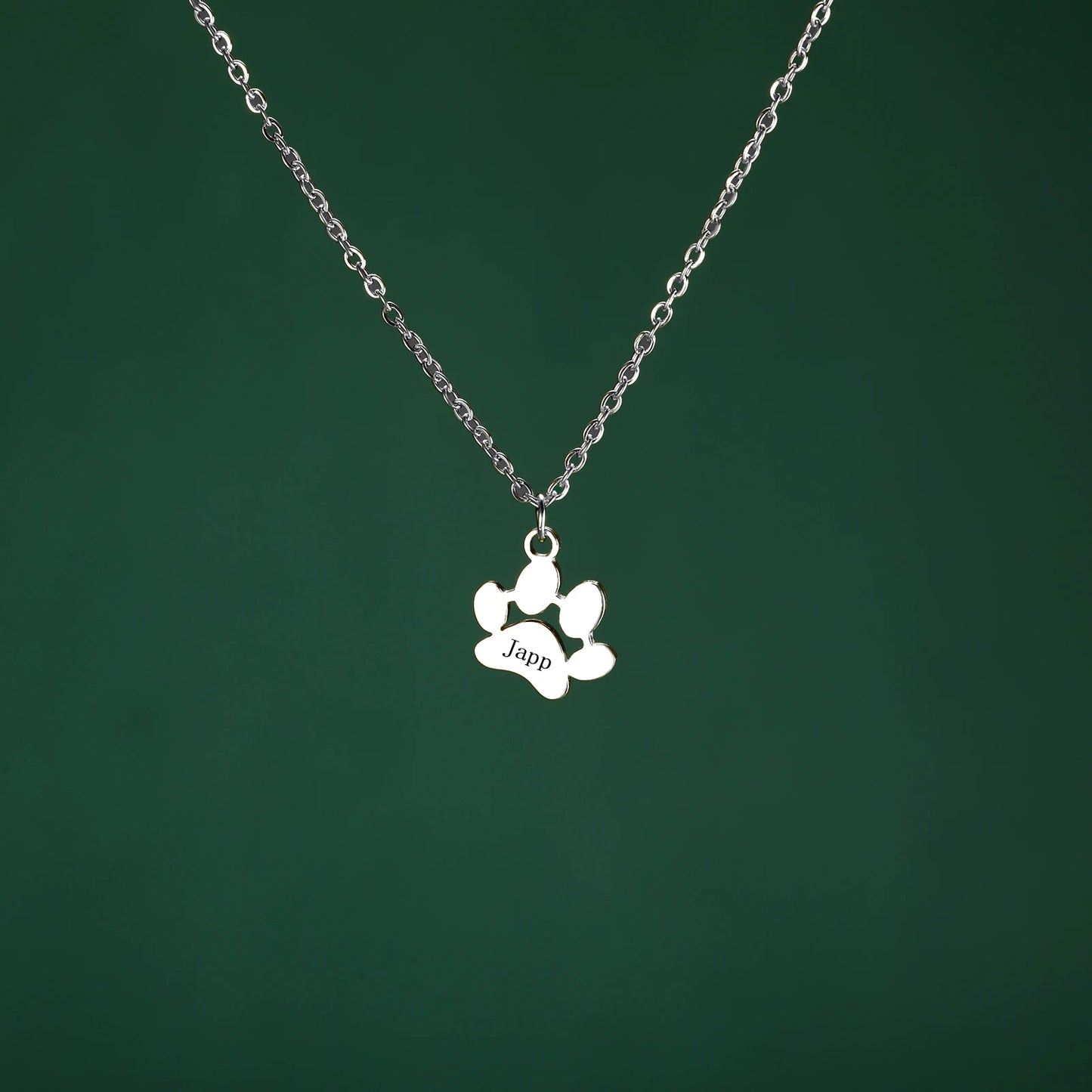 custom engraved necklace with dog paws to customize with your dog name 1 paw in silver