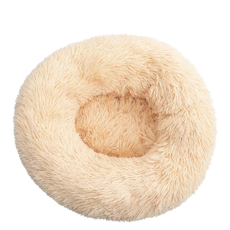 Beige Plush Donut Dog Bed