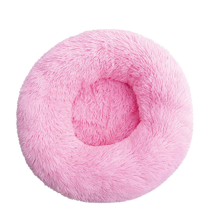 Beige Plush Donut Dog Bed