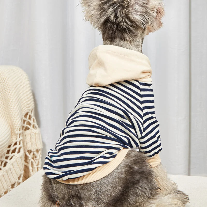 Moletom com capuz SnuggleStripe para cães – suéter listrado macio para cães de pequeno e médio porte