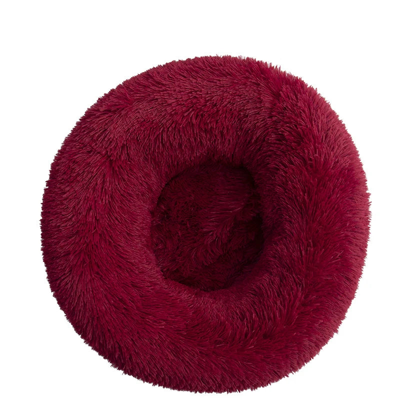 Beige Plush Donut Dog Bed
