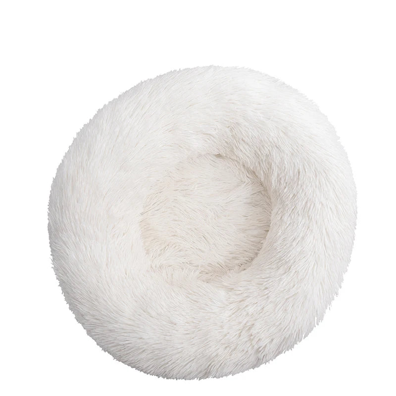 Beige Plush Donut Dog Bed