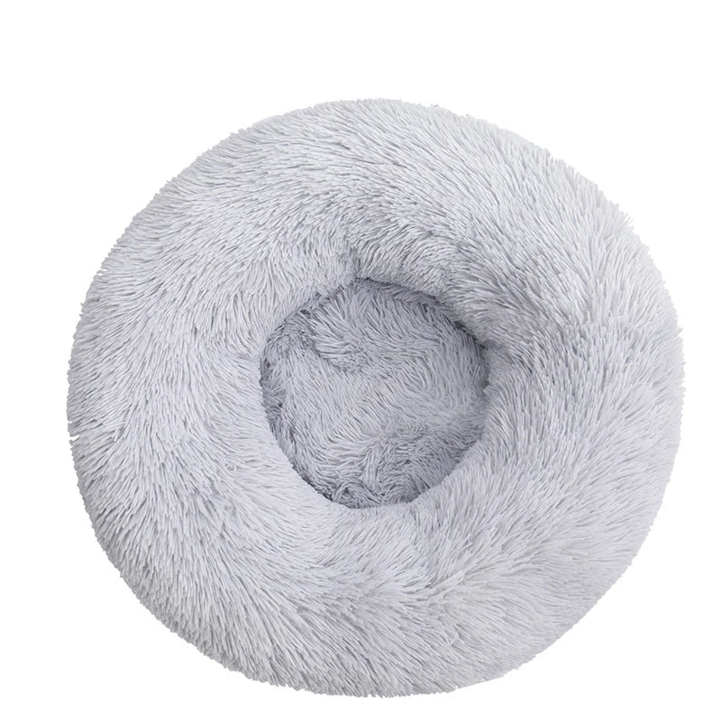 Light Grey Plush Donut Dog Bed
