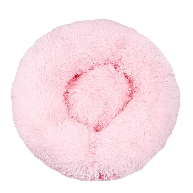 Beige Plush Donut Dog Bed