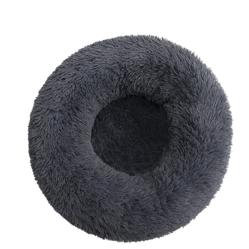 Dark Grey Plush Donut Dog Bed