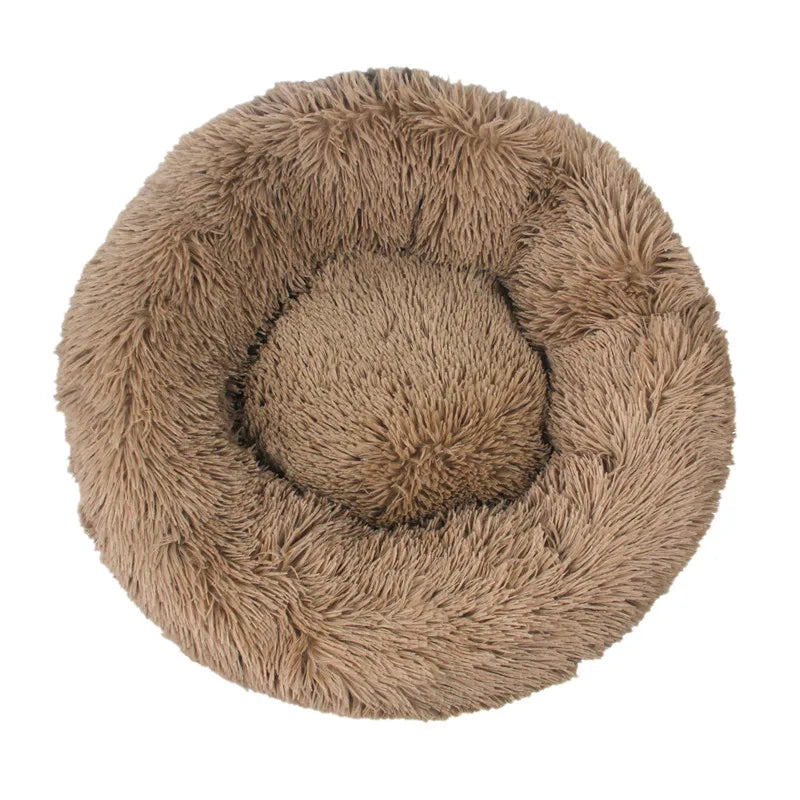 Beige Plush Donut Dog Bed