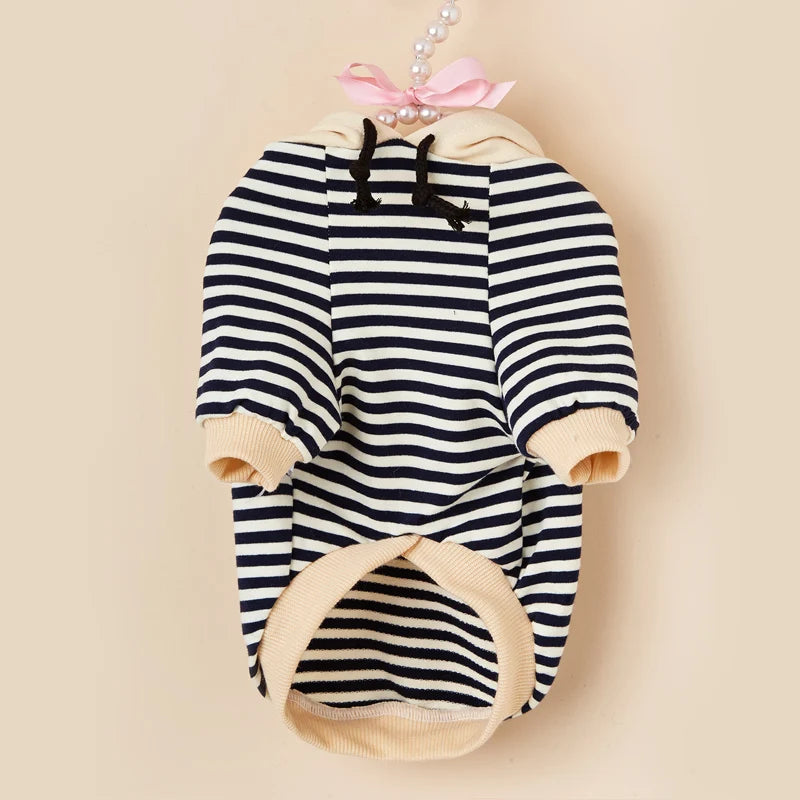 Moletom com capuz SnuggleStripe para cães – suéter listrado macio para cães de pequeno e médio porte