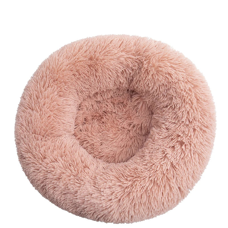 Beige Plush Donut Dog Bed