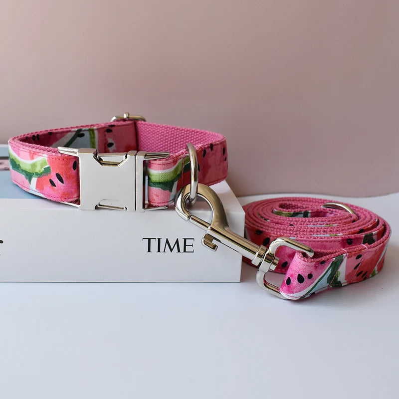 Watermelon Personalized Pet Bowknot Dog Collar And Leash Set