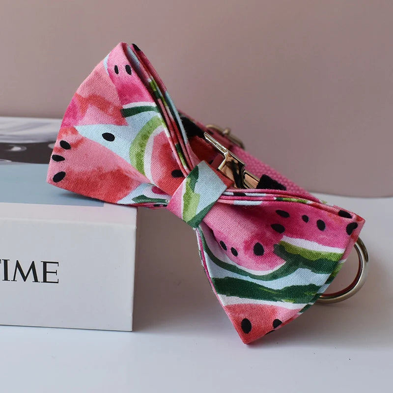 Watermelon Personalized Pet Bowknot Dog Collar And Leash Set