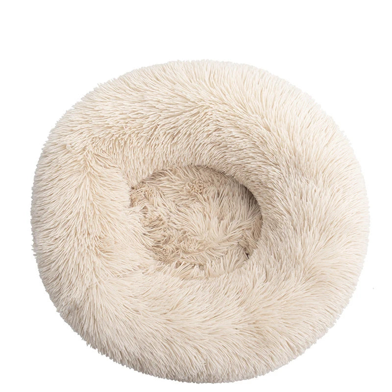 Beige Plush Donut Dog Bed