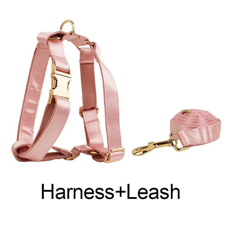 Conjunto de laço, coleira, guia e peitoral de seda Pinkie Luxe para cães - personalizado