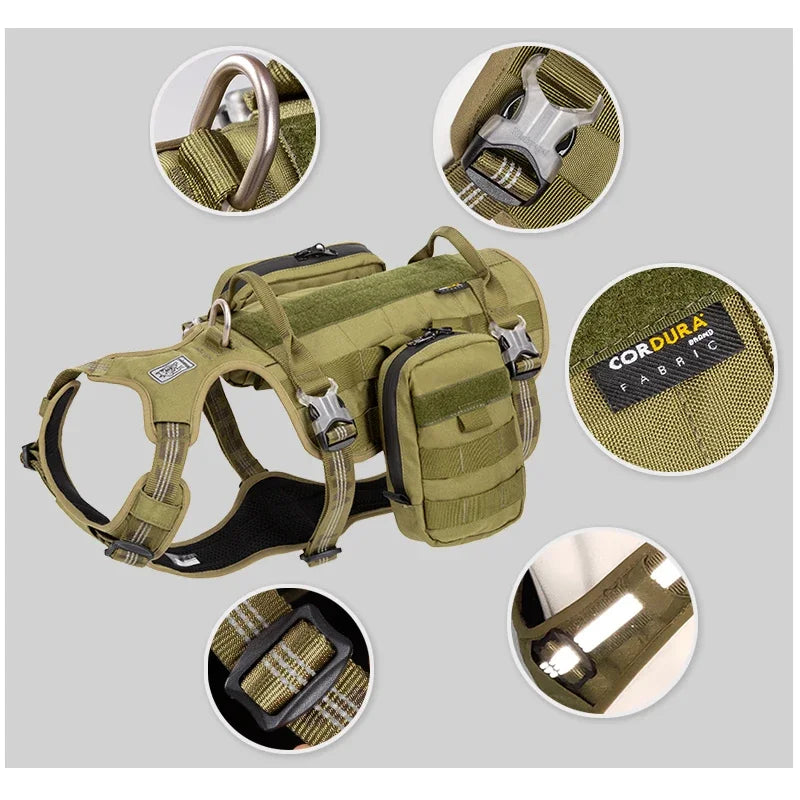 TRUELOVE Tactical Dog Harness Backpack ā Waterproof, Reflective & Detachable Utility Bags