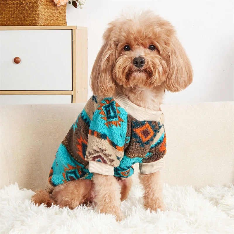 Wrap your small dog in style and comfort with our Cozy Chic Woolen Sweater. Perfect for Chihuahuas, Schnauzers, and puppies, this fleece pullover is a must-have for cooler weather walks. blue 3