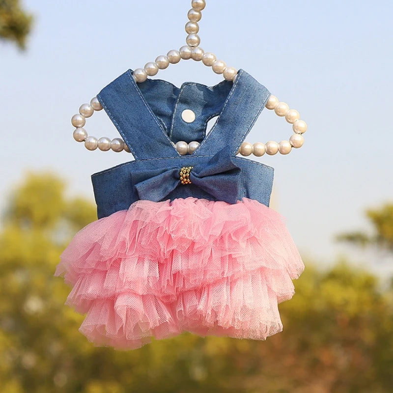 Vestido para cachorro SummerPrincess – Saia de renda e listrada para cães pequenos