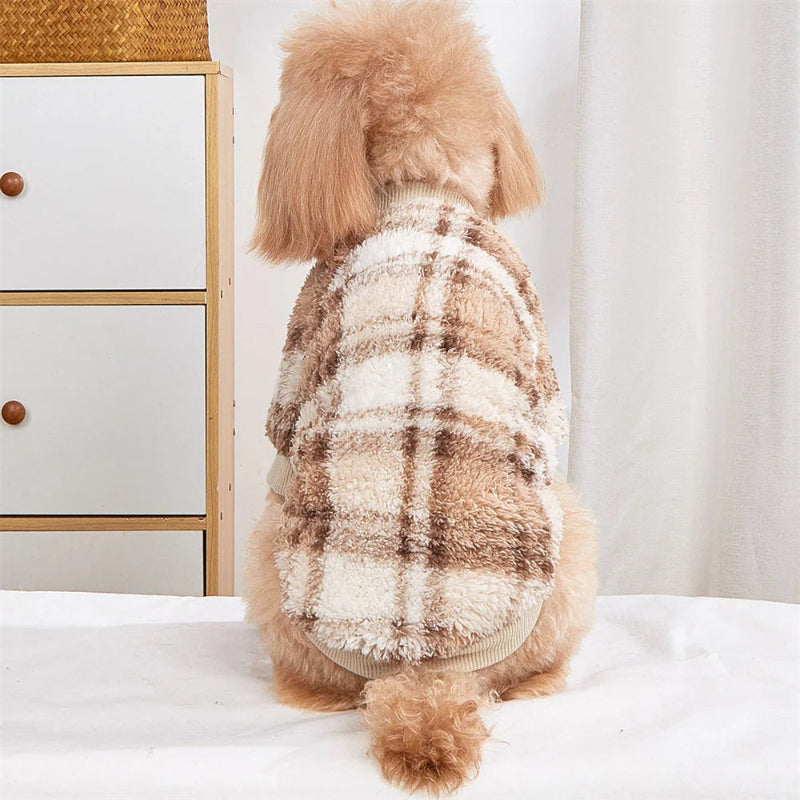 Wrap your small dog in style and comfort with our Cozy Chic Woolen Sweater. Perfect for Chihuahuas, Schnauzers, and puppies, this fleece pullover is a must-have for cooler weather walks. lightbrown 3