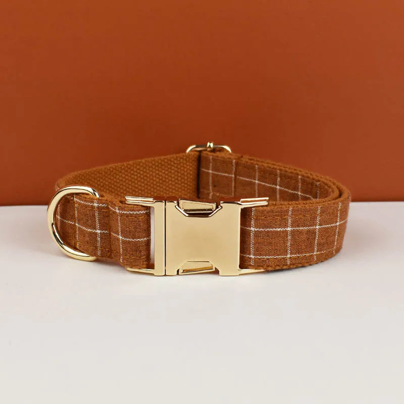 Add timeless elegance to your dog’s look with the Luxury Plaid Bow Tie Collar Collection. Premium quality, stylish plaid patterns, and detachable bow ties for versatile charm. brown collar