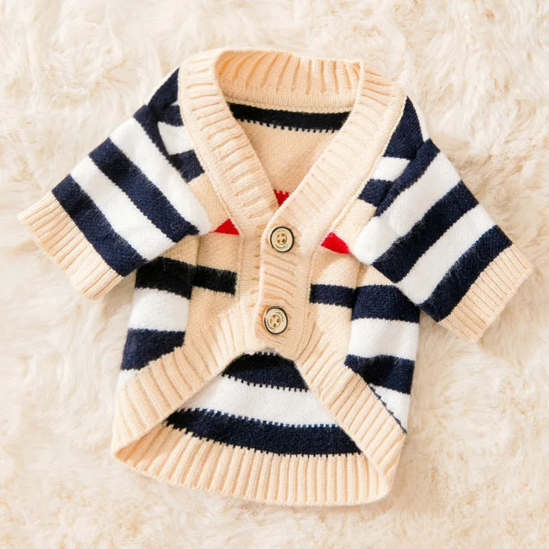 Cardigan Snuggle Stripes – Suéter de malha macia para cães pequenos