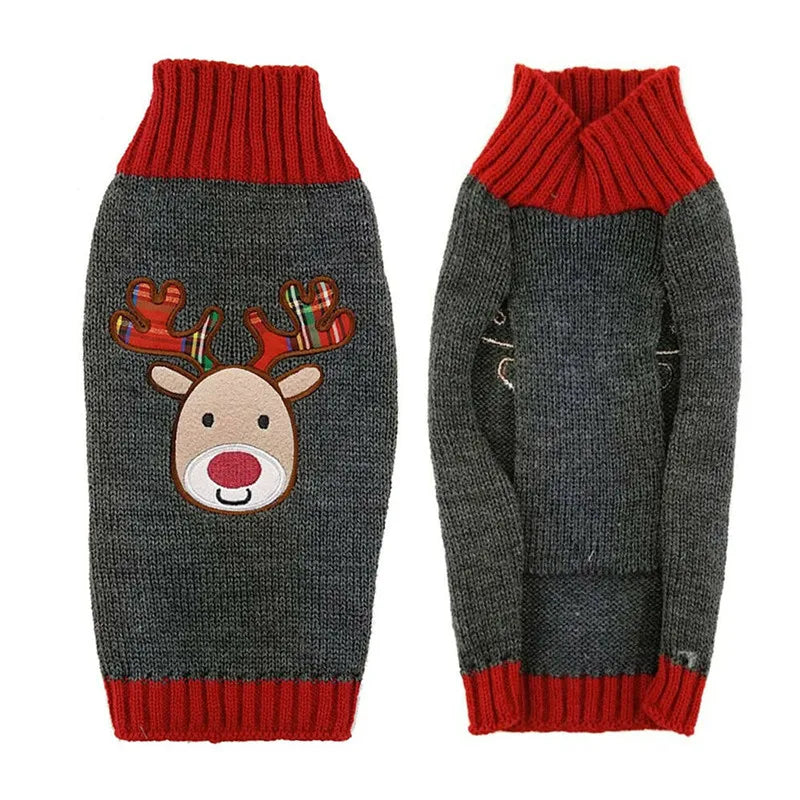 Grey Reindeer Holiday Pup Sweater – Warm Christmas Knit for Dogs