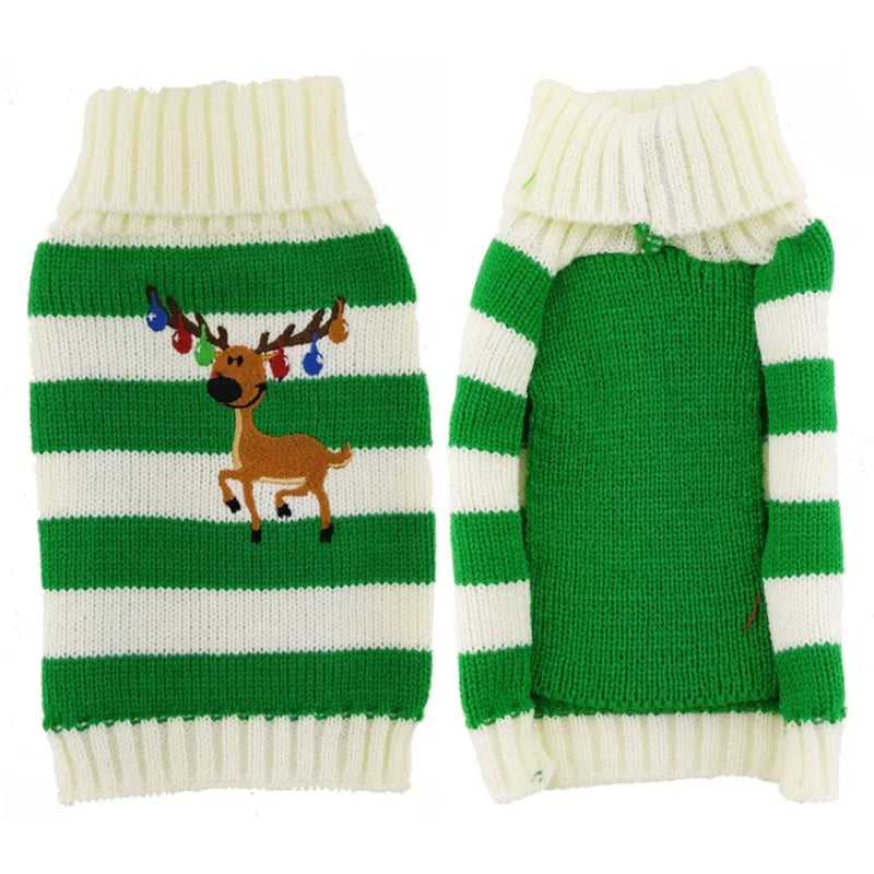 Green Bell Deer Holiday Pup Sweater – Warm Christmas Knit for Dogs