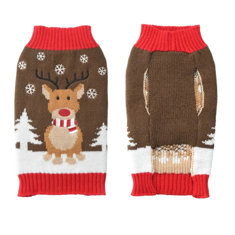 Snowflake Deer Holiday Pup Sweater – Warm Christmas Knit for Dogs