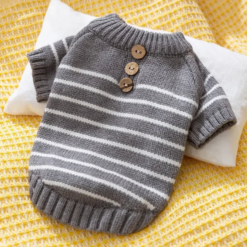 Snuggle Stripe Sweater β Cozy Button-Up Knit for Dogs