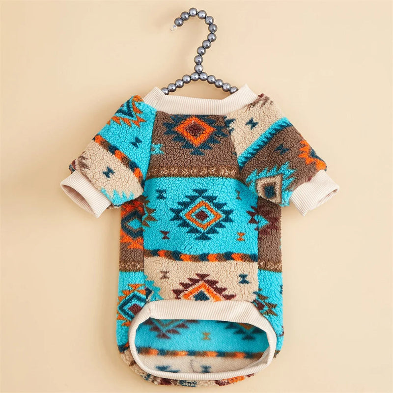 Wrap your small dog in style and comfort with our Cozy Chic Woolen Sweater. Perfect for Chihuahuas, Schnauzers, and puppies, this fleece pullover is a must-have for cooler weather walks. blue 2