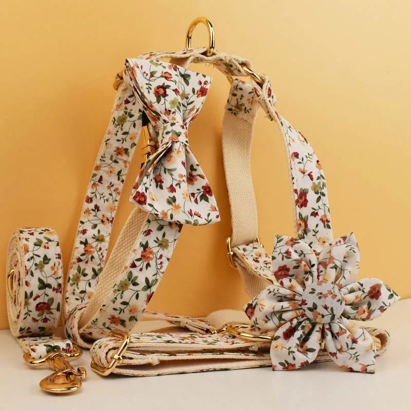 Bloom Chic Personalized Dog Collar, Harness & Leash Set - Luxury Floral Collection