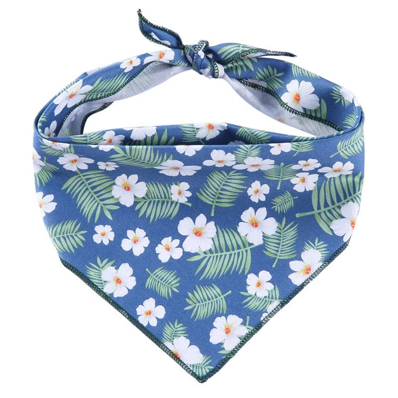 Blossom Breeze Bandana โ Blue & White Floral Scarf for Dogs