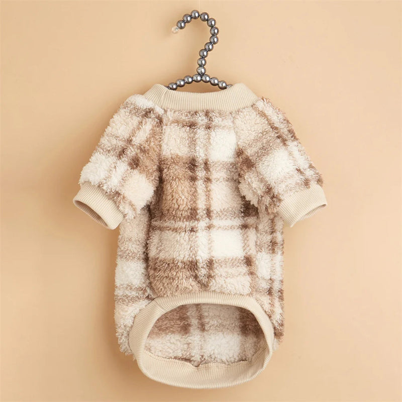 Wrap your small dog in style and comfort with our Cozy Chic Woolen Sweater. Perfect for Chihuahuas, Schnauzers, and puppies, this fleece pullover is a must-have for cooler weather walks. lightbrown 1