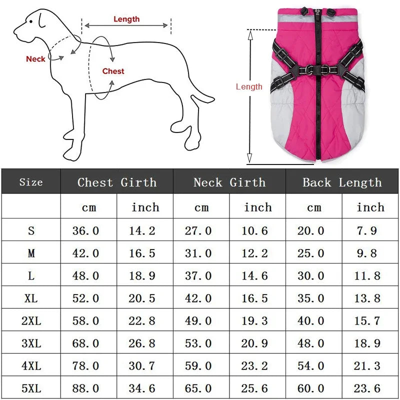Waterproof Winter Dog Jacket with Harness