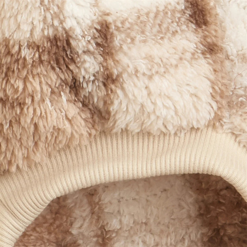 Wrap your small dog in style and comfort with our Cozy Chic Woolen Sweater. Perfect for Chihuahuas, Schnauzers, and puppies, this fleece pullover is a must-have for cooler weather walks. lightbrown detail