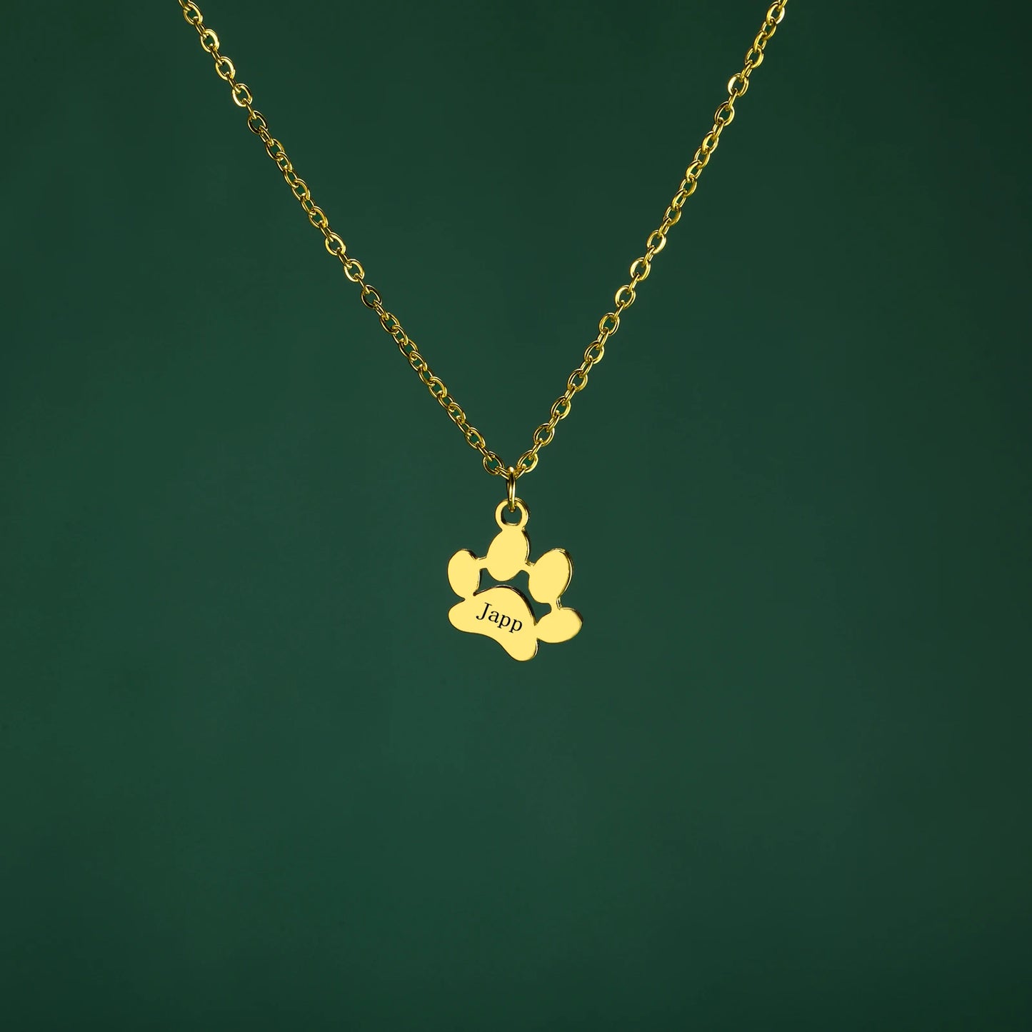 custom engraved necklace with dog paws to customize with your dog name gold paw