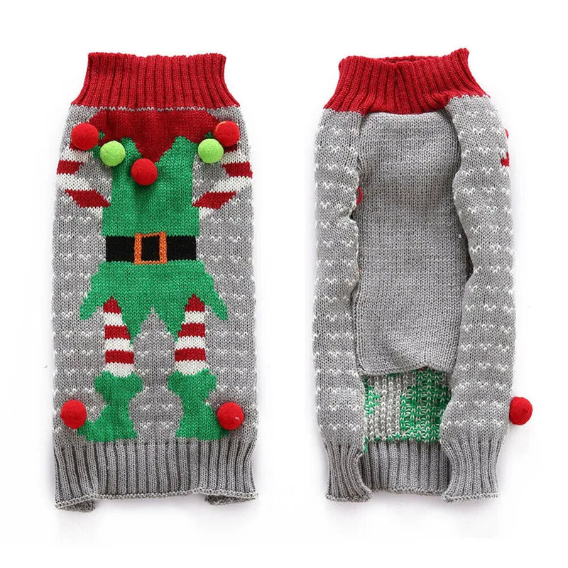 Grey Elf Holiday Pup Sweater – Warm Christmas Knit for Dogs