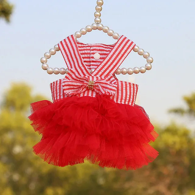Vestido para cachorro SummerPrincess – Saia de renda e listrada para cães pequenos
