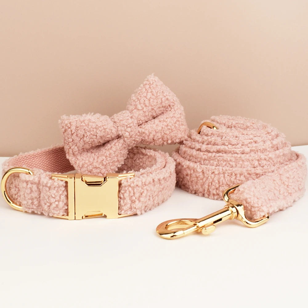 Pink Teddy Personalized Dog Bow, Collar, Leash & Harness Set