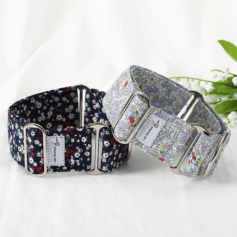 Showcase your dog's elegance with the Italian Motif Dog Collar. Crafted for Italian Greyhounds and Whippets, this premium cotton collar blends comfort and sophistication. purple flowers x 2