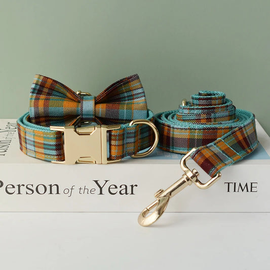 Add timeless elegance to your dog’s look with the Luxury Plaid Bow Tie Collar Collection. Premium quality, stylish plaid patterns, and detachable bow ties for versatile charm. blue and brown plaid