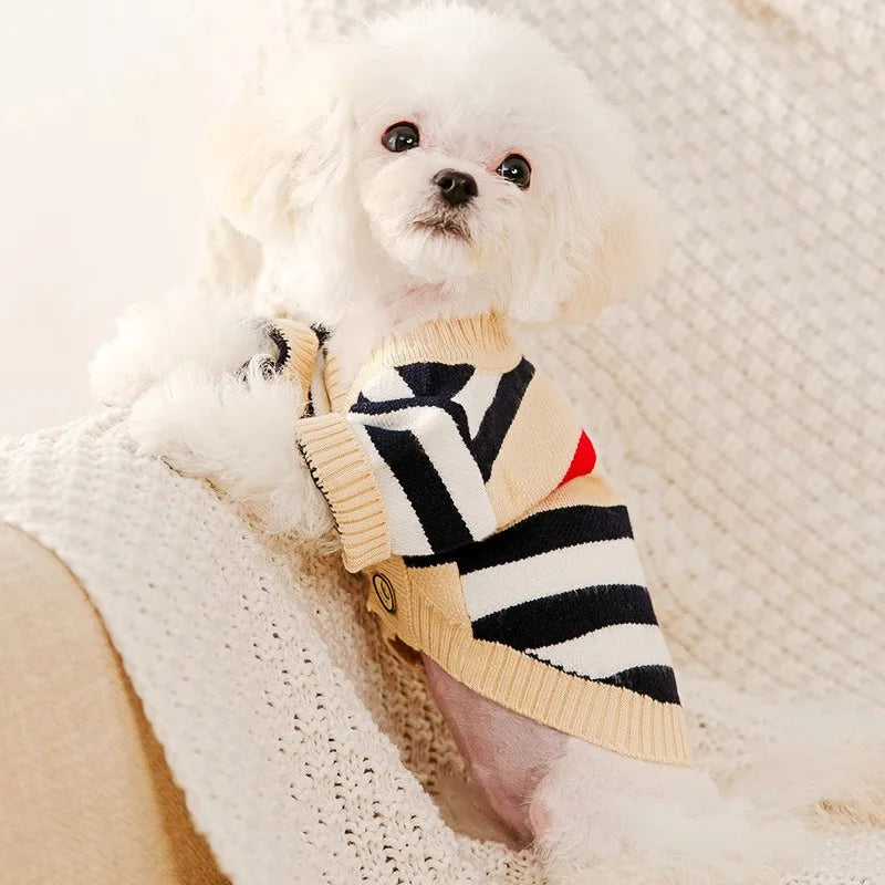 Cardigan Snuggle Stripes – Suéter de malha macia para cães pequenos